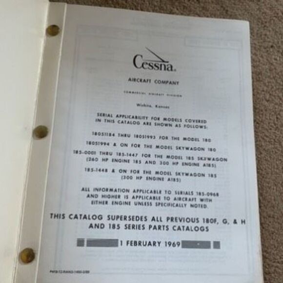 Cessna Model One Eighty 1963-1969 And One Eighty Five Skywagon Parts Catalog - Picture 3 of 6